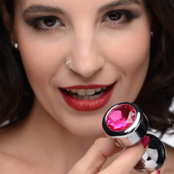 Hot Pink Gem Weighted Anal Plug - Medium