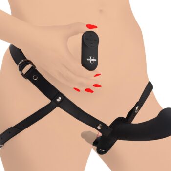 28X Double Diva 2 Inch Double Dildo with Harness and Remote Control - Black